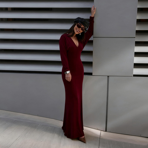 คอวีหรูหรา สีพื้น แขนยาว ชุดเดรสแม็กซี่ทรงเมอร์เมด ชุดปาร์ตี้ ชุดคลับแวร์ ทรงเข้ารูป สง่างาม ลำลอง ฤดูใบไม้ผลิ ฤดูใบไม้ร่วง - Product Image 5