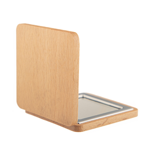 Espejo Compacto Cuadrado de Madera de Haya Natural Ecológica de 60x60 mm, Marco de Metal Plateado, Espejo de Bolsillo de Doble Cara con Cristal HD - Product Image 4