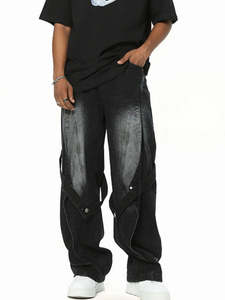 <span class=keywords><strong>Jeans</strong></span> Vintage de Cintura Média para Jovens, Impermeáveis, 100% Algodão com Design de Lavagem Antiga e Patchwork, Calças <span class=keywords><strong>Jeans</strong></span> Soltas para Homens e Mulheres - Product Image 4