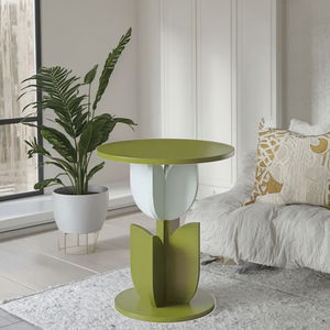 Table basse en bois massif tulipe Table d'angle design minimaliste pour la maison petite Table ronde extensible pour lit ou canapé - Product Image 1