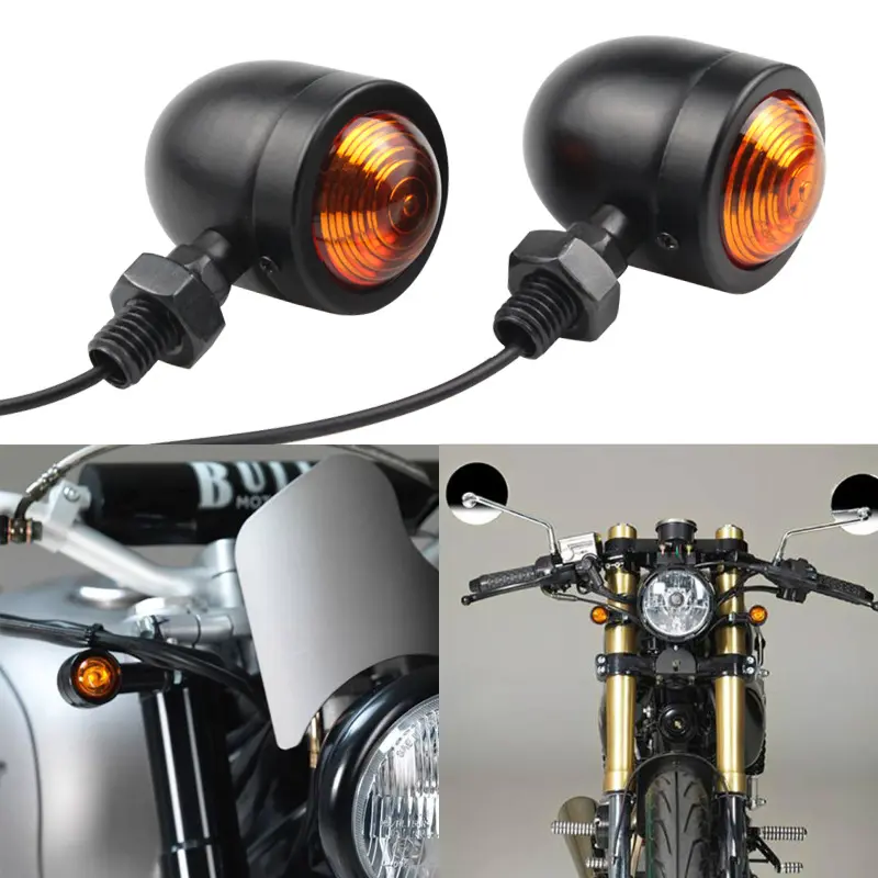 Clignotant Ambre pour Moto, 1 Paire, Lampe Indicateur de Phare, Bullet, pour Cafe Racer