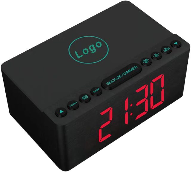 Innovative Design Wooden Alarm Clock Radio Feature Full Charge Wireless Mobile Phone Charger High Standard Electronic Movement