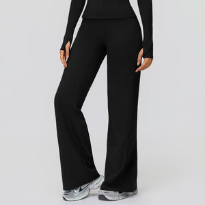 High Waist Tummy Control Straight-leg Pants Custom Logo Women Sports Wear <strong>Fleece</strong> Warm Running Trousers Wide Leg Workout Pants - Product Image 3