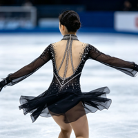 Robe de patinage artistique noire à strass, col montant, dos évidé, manches longues, en maille, pour compétition de patinage sur glace, personnalisable