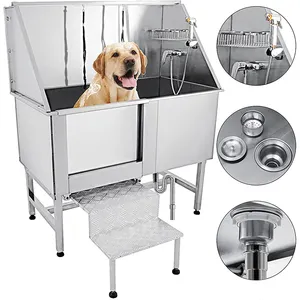 อ่างอาบน้ำสุนัขแบบมืออาชีพอ่างอาบน้ำสุนัขพร้อมก๊อกน้ำและอุปกรณ์เสริมสถานีซักล้างสุนัข