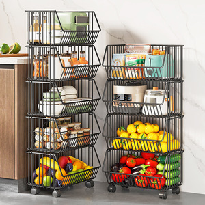 Mobile Storage Rack Trolley Iron Stackable Rectangular Trapezoidal Tower <b>Standing</b> Type For Kitchen Living Room Fruit <b>Vegetable</b> - Product Image 3