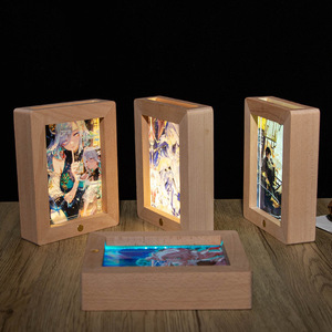 Cadre photo lumineux en bois massif, veilleuse LED rectangulaire en hêtre, décoration de table verticale pour la maison ou le bureau, cadeau - Product Image 1