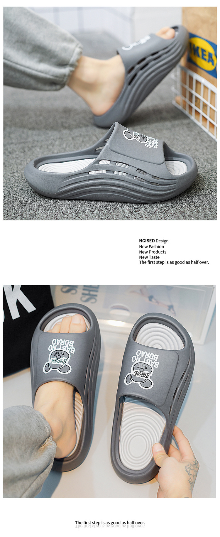 Summer EVA Footwear Thick Sole Non-slip Lightweight Female Beach Men Slippers Sandals