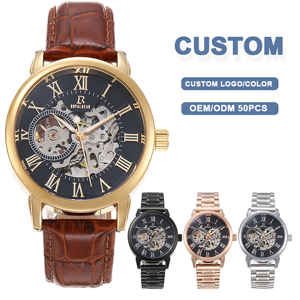 Factory Customized Luxury Mechanical Movement Stainless Steel Watch with Glass Dial 3ATM Waterproof Case