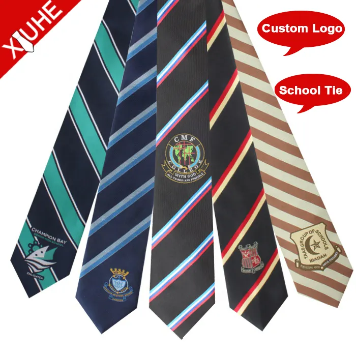 100% Polyester Neck Tie China Custom Made 100% Polyester Cheap School Tie Woven Men Striped Neck Ties With Logo