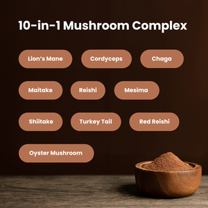 Complesso Nutrizionale di Funghi 10 in 1 in Polvere con Estratti di Criniera di Leone, Reishi, Cordyceps, Chaga, Coda di Tacchino - Product Image 2