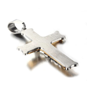 Prix d'usine – Pendentif croix de Jésus en acier inoxydable bicolore 3D avec zircone cubique, bijou tendance pour les personnes religieuses - Product Image 2