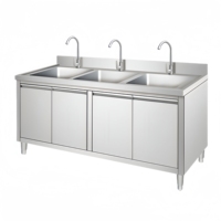 Évier simple, double ou triple en acier inoxydable 201 304 avec robinet, pour usage professionnel en cuisine de restaurant commercial