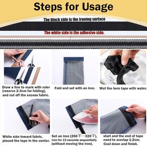 1 pouce * 1m Patch de pantalon auto-adhésif pour pantalon rapide sans couture Bande de tissu pour vêtements à ourlet adhésif pour pantalon de jean - Product Image 4