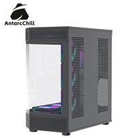 AntarcChill Black Full Tower Tempered Glass ARGB Case with Panoramic Side Panel ATX 360mm AIO USB3.0 Type-C Dual Chamber Design