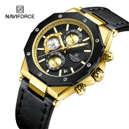 NAVIFORCE 8028 GBB OEM ODM disesuaikan mewah lainnya emas kasual pria sabuk kuarsa jam tangan gelang pria relojes hombre