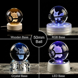 Boîte cadeau Pokémon Ball lumineuse de 50 mm, <span class=keywords><strong>cristal</strong></span> K9, Pokeball gravée en 3D, base LED, lampe de nuit, cadeaux de Noël et d'anniversaire pour enfants - Product Image 2