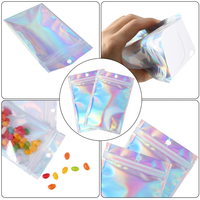 Holographic Rainbow Laser Semi-Transparent Food Grade PET Ziplock Packaging Bag Screen Printing Recyclable Customizable Earphone