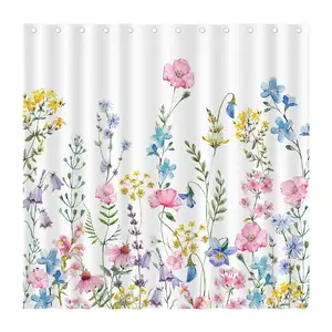 Spring Floral Shower Curtain Cosmos Flower Plant Shower Curtains for Bathroom