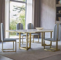 Table à manger en marbre de luxe moderne avec finition dorée en acier inoxydable pour la maison, l'hôtel, l'appartement ou l'atelier-Prix d'usine