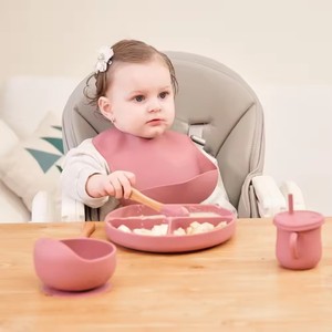 Eversoul-Lot de 6 plats en silicone pour enfants <span class=keywords><strong>et</strong></span> bébés, <span class=keywords><strong>assiette</strong></span> à ventouse, bol, bavoir, cuillère, fourchette, ensemble d'alimentation - Product Image 5