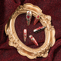 Ongles Press-On Métalliques Rouge Cristal de Luxe, Strass 3D, Longs, Style Gothique, pour Mariage et Fêtes, Vente en Gros, Emballage Personnalisable