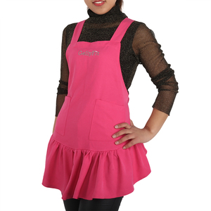 <span class=keywords><strong>Tablier</strong></span> de dame de filles de bretelles réglables de broderie de logo personnalisé en polyester rose chaud - Product Image 4