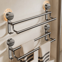 Étagère murale en alliage d'aluminium avec crochets doubles, installation sans perçage par ventouse, revêtement poudré, plusieurs longueurs pour murs de salle de bain