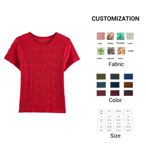 Fabricant de pulls sur mesure OEM ODM, <span class=keywords><strong>pull</strong></span> à manches courtes pour <span class=keywords><strong>femme</strong></span>, col rond en pointelle, haut tricoté pour <span class=keywords><strong>femme</strong></span>, style business décontracté - Product Image 6