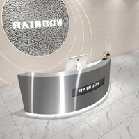 Bureau de réception moderne personnalisé en acier inoxydable comptoir de réception rond bureau salon de beauté avec lumière LED caissier comptoir de vêtements