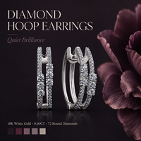 Boucles d'oreilles créoles larges pavées en or blanc 18 carats avec diamants naturels, vente en gros, 0,60 carat, diamants naturels ronds