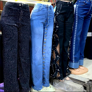 <span class=keywords><strong>Jeans</strong></span> Cargo da <span class=keywords><strong>Donna</strong></span> a Vita Alta, Vestibilità Larga, Estivi, in <span class=keywords><strong>Denim</strong></span>, Stile Boyfriend con Strass - Commercio Estero, Vendita all'Ingrosso - Product Image 2