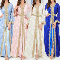 Nouvelle Arrivée 2026 – Élégante Robe Abaya Longue en Laine Brodé pour Femme, Légère, Longueur Ras du Sol, Manches Longues, Dentelle Dorée, Robe Musulmane