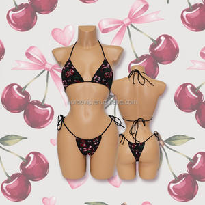 B217 チェリーセクシービキニセット クリスマス バレンタインデーギフト 誘惑 ラグジュアリー ブリンブリン ラインストーン クリスタル ダイヤモンド 水着 - Product Image 1
