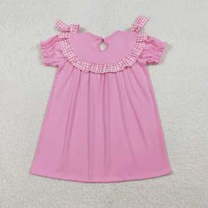 En stock : Vêtements assortis brodés croix de Pâques pour enfants – Robe et barboteuse smockées roses de Pâques - Product Image 4