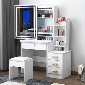Modern <b>Vanity</b> Bedroom Furniture with 4 Drawers Wood White Lighted Standing <b>Mirrored</b> Dresser for Hotel Apartment Living Room - Product Image 4