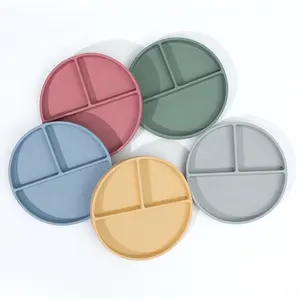 FUBON Silicone Big Market 3 Compartment Shape Baby Plates Sets Silicone Kids Dinner Plate Set