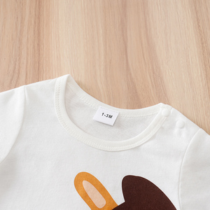 Lindo Mono de Manga Corta con Estampado de Pony Sonriente en Blanco y Azul, Bordado, Personalizado por la Fábrica para <span class=keywords><strong>Recién</strong></span> <span class=keywords><strong>Nacidos</strong></span> - Product Image 3