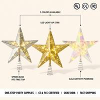 Hochwertiger 5-Spitziger Stern LED Christbaumspitze Batteriebetrieben mit 5 Farben Glitzer