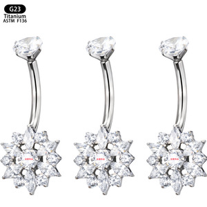 Anneau de nombril en titane G23, forme de fleur, 1,6 mm, 10 mm, bijoux de piercing avec zircon - Product Image 5