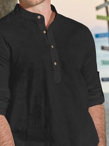 Ensemble décontracté 2 pièces JEMLDL pour <span class=keywords><strong>homme</strong></span> en fibre de bambou 100 %, chemise Henley cubaine à manches longues et short, <span class=keywords><strong>tenue</strong></span> d'été pour les vacances à la plage - Product Image 2