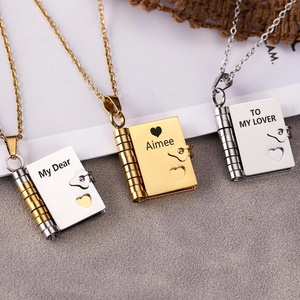 Collar de Pareja de Acero Inoxidable con Letras Personalizadas, Álbum de Fotos con Apertura y Cierre DIY, Carta de Amor, Bambú en Forma de Corazón - Product Image 3