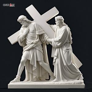 Sculpture en marbre blanc de Jésus, grande et célèbre, représentant la cinquième station de la Via Crucis, <span class=keywords><strong>Simon</strong></span> aide Jésus à porter la croix, sculpture de la 14e station - Product Image 6