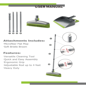 Balai rotatif en acier inoxydable avec brosses en plastique TPR, balai magique doux pour nettoyer les tapis et les sols, ensemble balai et pelle - Product Image 4