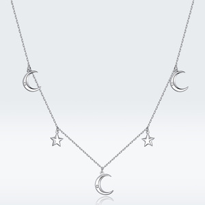 Collar Astral Moon S925 de plata con circonita, collar de Luna y Estrella, SCN411 - Product Image 6