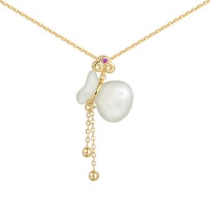 Collar con Colgante de Jade Hetian en Forma de Bolsa de la Suerte, Diseño Chino Dylam, Plata S925, Chapado en Oro de 22K, Joyería Fina para Mujer, Cadena de Eslabones - Product Image 1