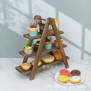 Bandeja de servir de madera de tres niveles, 3 pisos para exhibir alimentos, uso en cocina y hotel - Product Image 3