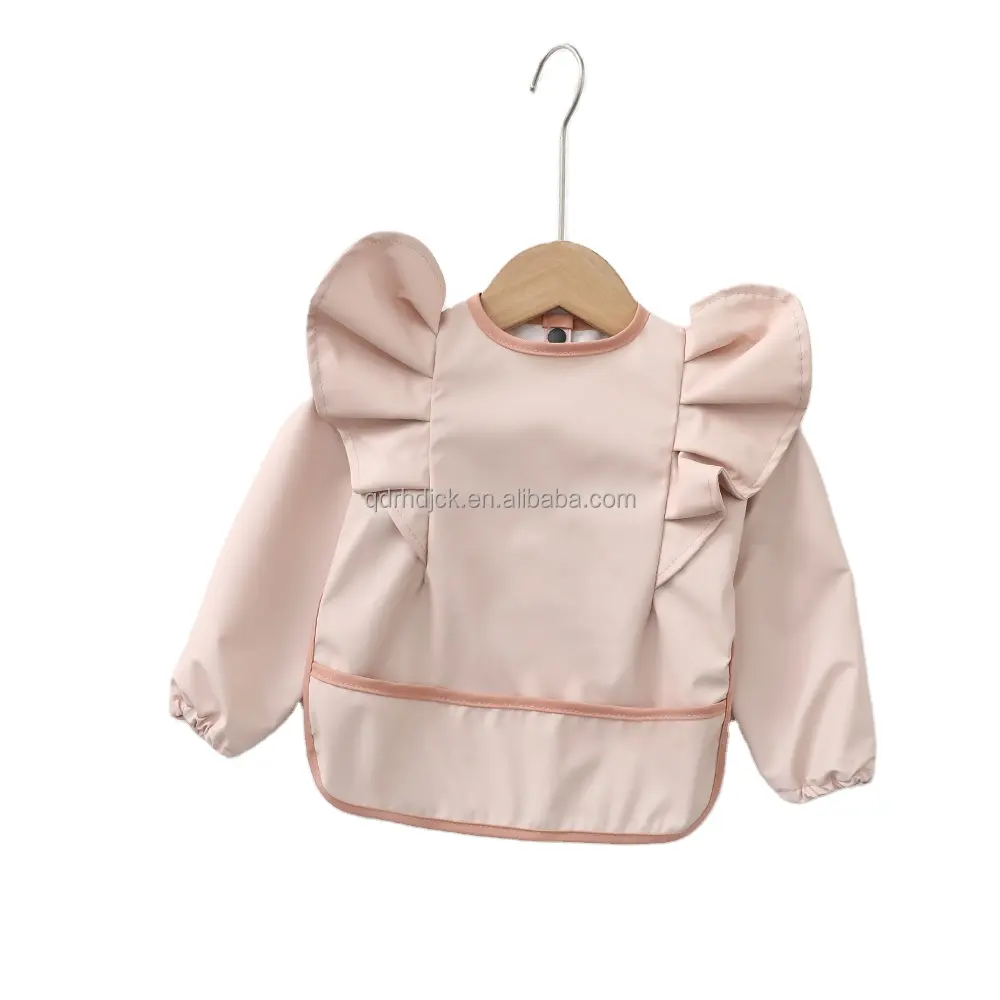 New Cute Print Easy Clean Baby Latzchen Manga Longa Alimentando Pu Bib Para O Bebê