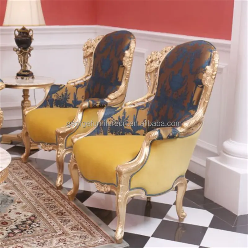 Sofá chaise lounge de lujo italiano clásico con bordado dorado | Sofá chaise lounge francés antiguo de lujo