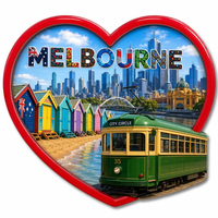 Aimant de réfrigérateur souvenir de Melbourne, Australie, en bois MDF, avec logo personnalisé, design de tramway Skyline, cadeau de voyage